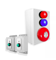 Wireless warehouse & industrial doorbell kit – 800m range, bell with red/blue strobes & 2 heavy duty buttons (Protect 800)