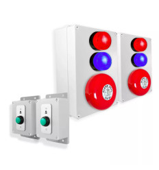 Wireless warehouse & industrial doorbell kit – 800m range, 2 bells with red/blue strobes & 2 H/D buttons (Protect 800)
