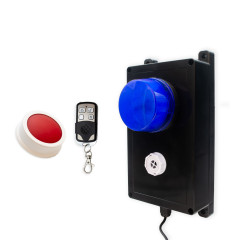 Wireless panic system for businesses, stores & care facilities – blue flash + siren / 1 button (200m)