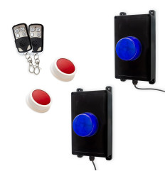 Wireless panic system for businesses, stores & care facilities – double blue flash / 2 buttons (200m)