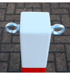 White & Red Removable Bollard & 2 x Chain Eyelets