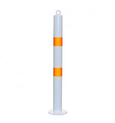 76 mm Diameter White & Orange Bolt Down Steel Bollard (001-2098)